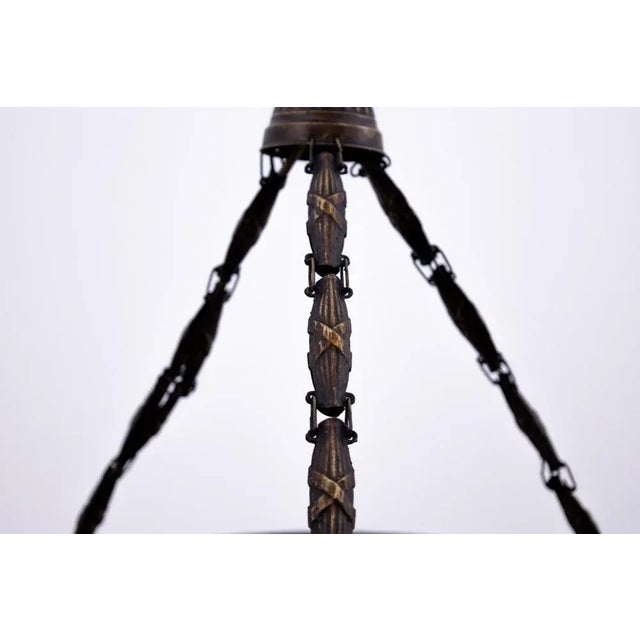 Brass and Glass Chandelier, Poland, 1940s For Sale - Image 4 of 8