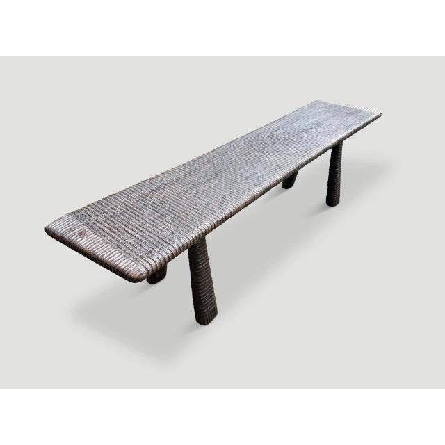 Andrianna Shamaris Impressive Minimalist Hand Carved Teak Wood Bench For Sale - Image 12 of 18