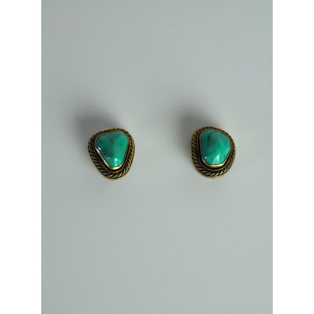 Boho Chic Ear Clips with Genuine Turquoise and Sterling Silver by Erik Poul Fenster, Denmark, 1960s, Set of 2 For Sale - Image 3 of 8