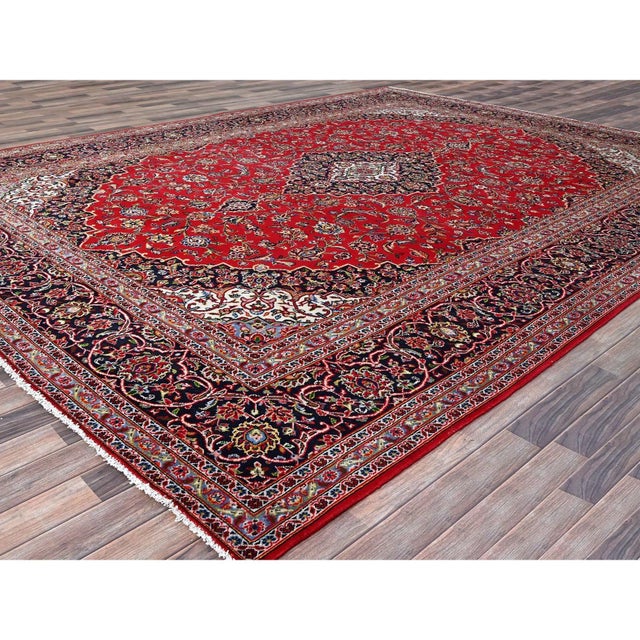 Textile 1960 9'10"x13'1" Ketchup Red Hand Knotted Wool Vintage Kishoon Full Pile Oriental Rug For Sale - Image 7 of 12