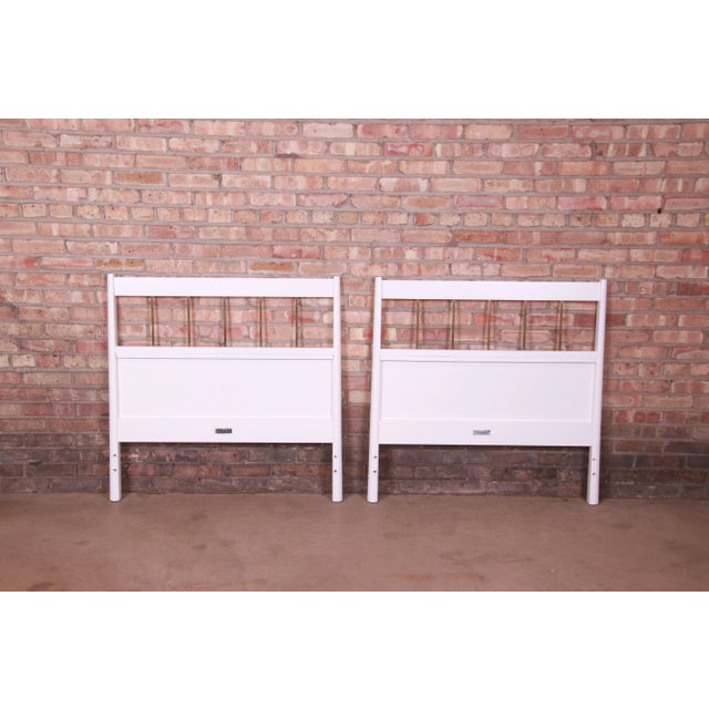 White Paul McCobb Planner Group White Lacquer and Brass Twin Headboards, Newly Refinished For Sale - Image 8 of 10