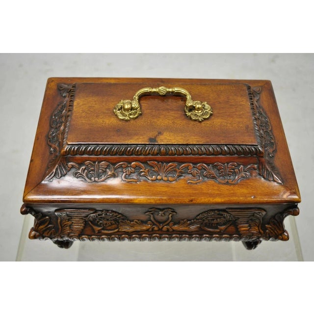 Wood Late 20th Century French Empire Rococo Style Carved Mahogany Paw Foot Jewelry Vanity Trinket Box For Sale - Image 7 of 12