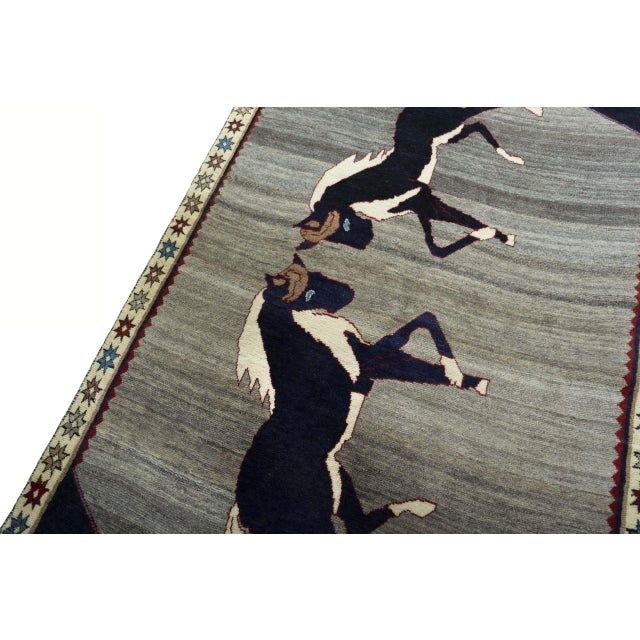 Gabbeh Nomad Horse Design Rug For Sale - Image 5 of 11