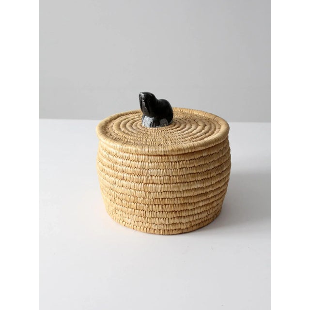 Vintage Basket With Lid and Carved Stone Handle For Sale - Image 12 of 13