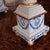 Wood Pair of Neoclassical Painted Lamps, Cream With Blue Designs For Sale - Image 7 of 18