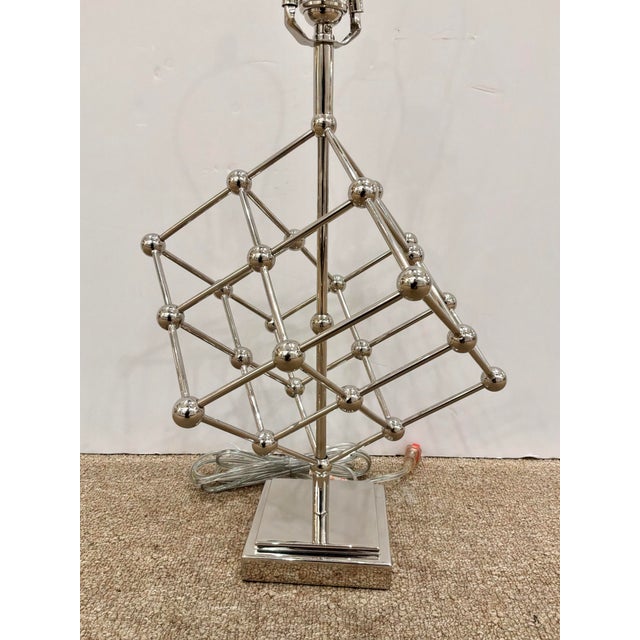 Stylish Regina Andrew Cubic Lamp with Polished Nickel finish on square base. Showroom floor sample.