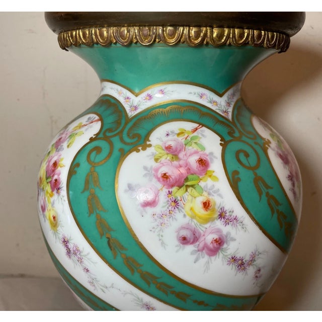 19th Century Large Antique Louis XVI Sevres Painted Porcelain Bronze Electric Table Lamp Vase For Sale - Image 5 of 12