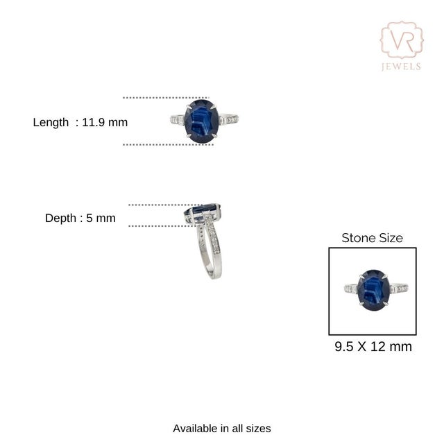 Ink Blue Certified 5 Carat Natural Blue Sapphire Cocktail Ring With Diamonds in 18k Gold Size 7 For Sale - Image 8 of 15