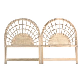 Vintage Coastal Cerused Rattan Arched Twin Headboards - a Pair For Sale
