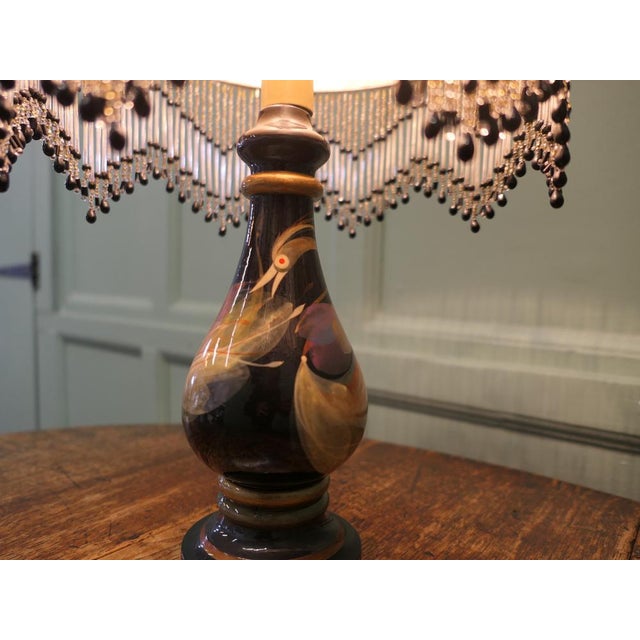 French Ceramic Table Lamp with Beaded Shade, 1960 For Sale - Image 4 of 9