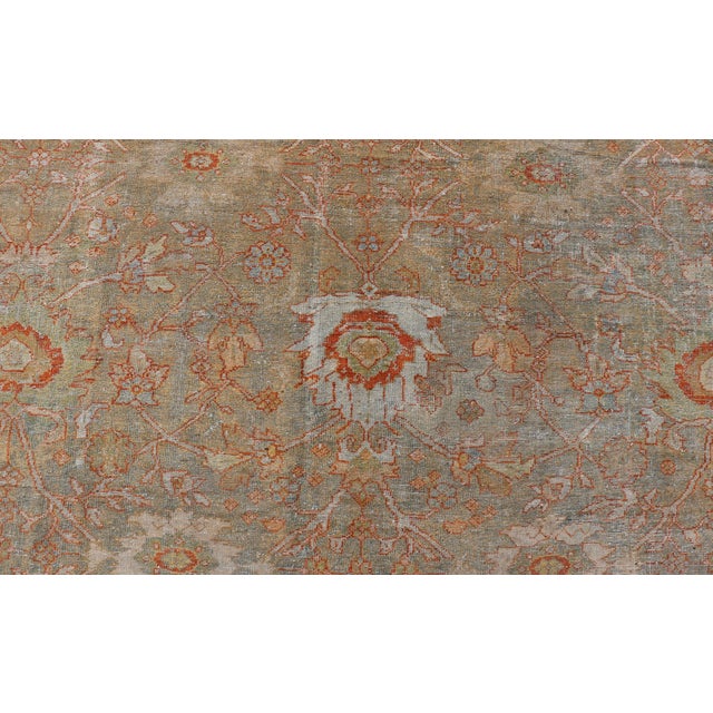 Antique Persian Sultanabad Rug in Light Green, Lt. Blue, Green, Red 8'8 X 12'2 For Sale - Image 10 of 12