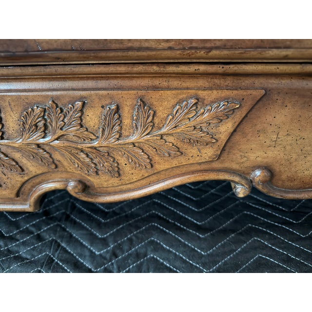 Maitland-Smith Carved Walnut and Rattan Dry Bar Armoire Cabinet For Sale In Tampa - Image 6 of 17