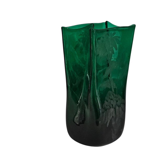 Blenko Blenko 8813m Paper Bag Vase Hand Etched by Jennifer Pontz 9.75" For Sale - Image 4 of 14