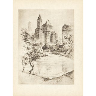 "Plaza Towers" (Grand Army Plaza, Central Park) 1939 New York Etching by Anton Schutz For Sale