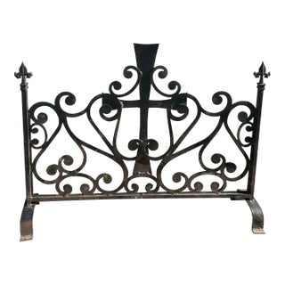Antique Christian Tabernacle Artisan Made Wrought Iron Fire Place Screen For Sale
