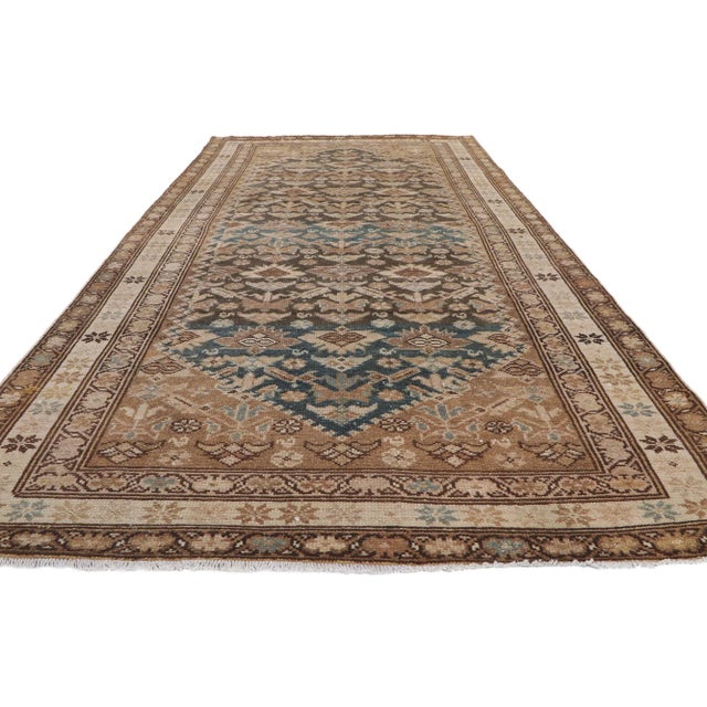 Rustic Early 20th Century Antique Persian Malayer Hallway Rug Runner, 04'11 X 10'06 For Sale - Image 3 of 9