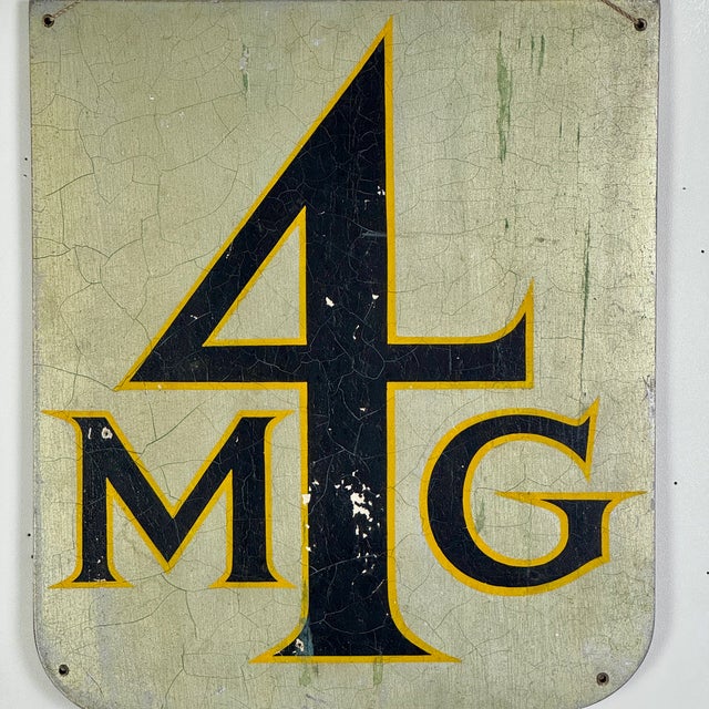 Mid 20th Century Vintage Wall Hung Wood Sign in Shield Like Shape With the Number "4" and "Mg" Letters For Sale - Image 5 of 5