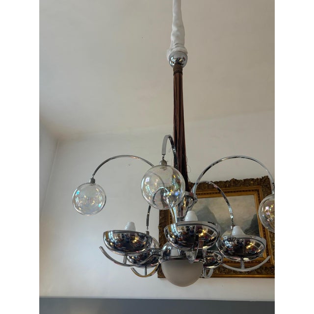 1930s Art Deco Luster in Chrome Plating and Glass, 1930s For Sale - Image 5 of 8