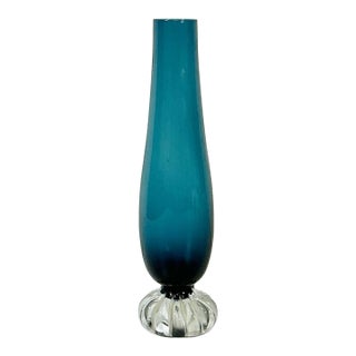 Mid-Century Boho Chic Hollywood Regency Cerulean Cut to Clear Bud Vase For Sale