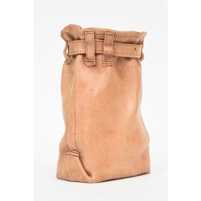 Ceramic Vintage Tan Ceramic Buckle Bag Sculpture 90's For Sale - Image 7 of 12