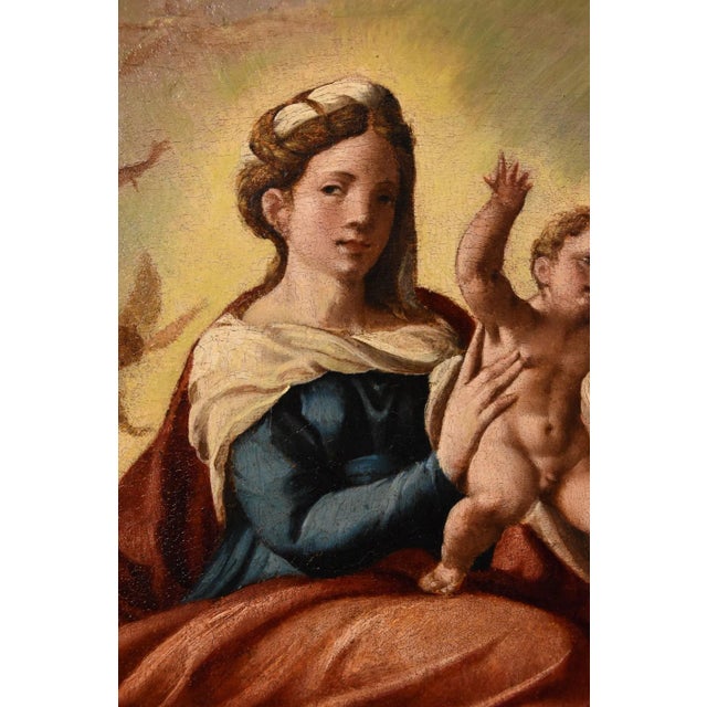 Workshop of Ippolito Scarsella / Lo Scarsellino, Madonna and Child with Saint James, 1590, Oil on Board For Sale - Image 16 of 18