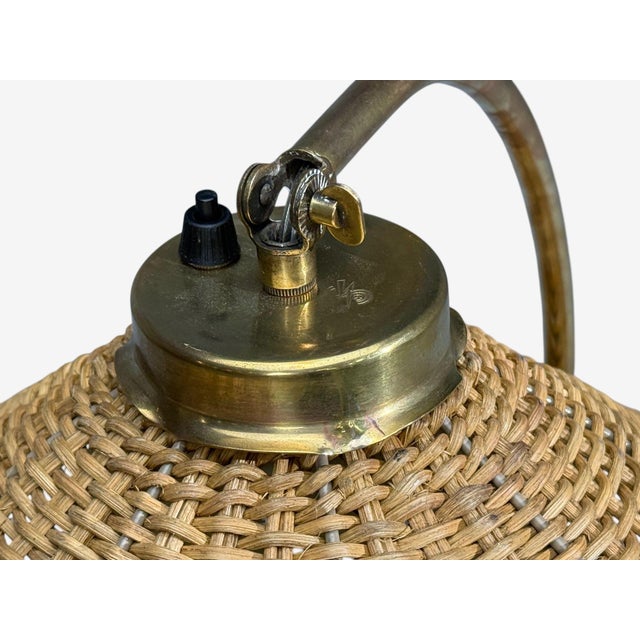 1950s V. Soini Oy, Rare Floor Lamp, Brass, Leather, Rattan For Sale In New York - Image 6 of 11