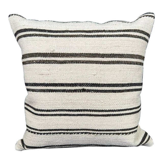 Turkish Hemp Pillow Cushion Natural Beige Black Pillow Cushion Cover 20"x20" For Sale