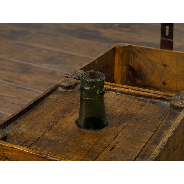 19th Century Rustic Pine or Oak Tantalus Wine Box with Metal Hardware For Sale - Image 11 of 12