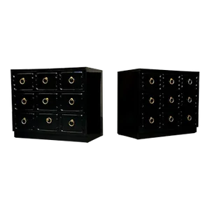 Pair Dorothy Draper for Heritage Style Espana Chests, Nightstands, Black Lacquer
