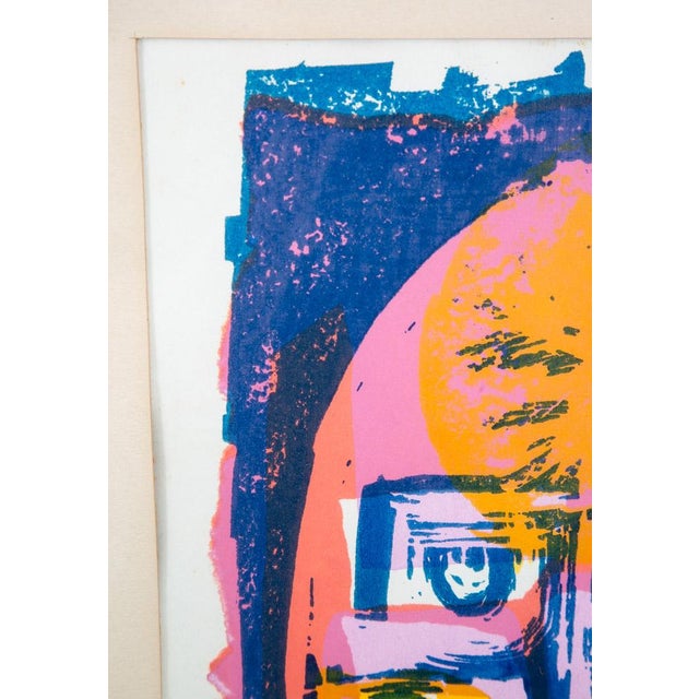 1960s Mid Century Modern Art Print Figure Abstract Portrait Sign Signed Blue Pink For Sale - Image 12 of 13