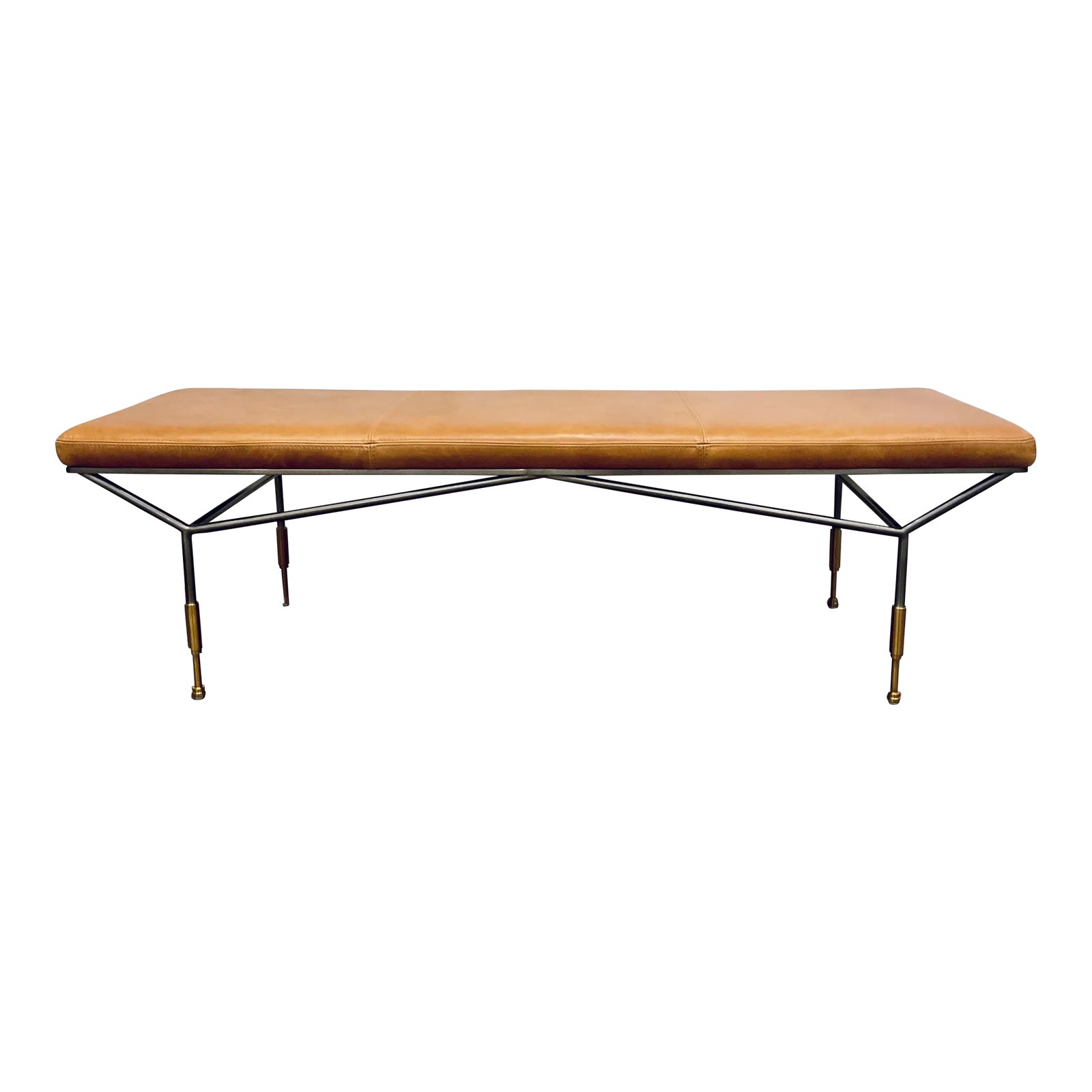 Revelation Modern Rust Brown Leather Bridge Bench | Chairish