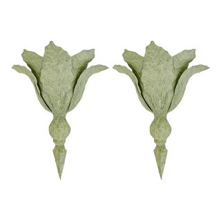 Large Papier Mache Green Cabbage Leaf Wall Decor Objects - a Pair For Sale