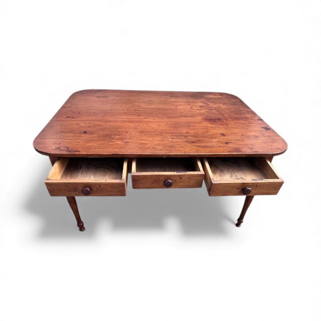 Brown 19th Century American Farm Table With Six Drawers and Turned Legs, Circa 1850 For Sale - Image 8 of 11