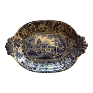 Large Antique Early 19th Century Georgian Staffordshire Pearlware Blue Platter