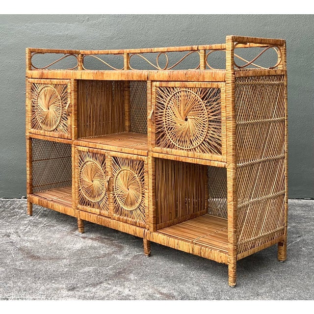 Vintage Woven Rattan Starburst Credenza For Sale - Image 4 of 12