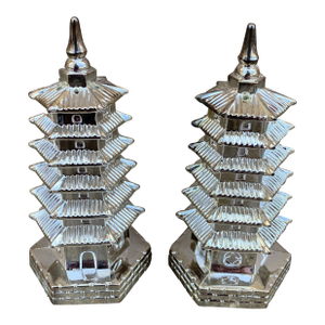 1970s Godinger Silverplate Chinoiserie Pagoda Salt and Pepper Shakers- a Pair