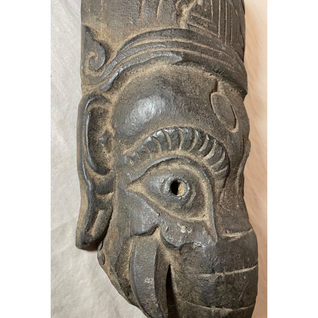 Antique 19th Century Hand Carved Myanmar Burmese Wood Ganesha Mask With Wax Seal For Sale - Image 13 of 15