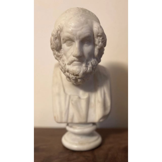 Antique 19th Century Italian Grand Tour Carved White Marble Classical Bust of Homer For Sale - Image 10 of 12