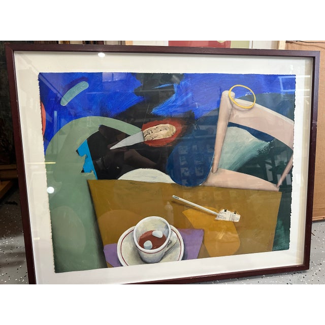 Mixed Media Still Life by Sisk – Watercolor with Collage Elements, Framed This unique mixed media still life by artist...