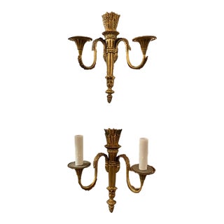 Mid 20th Century Pair of French Empire Gilt Bronze Empire Sconces For Sale