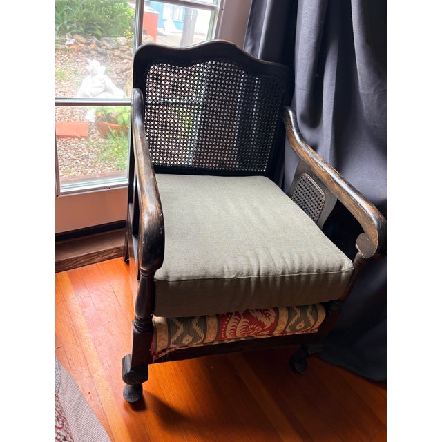Verified NBCUniversal Television Hollywood Production Provenance, Late 19th Century Ebonized Hardwood Cane Armchair, Victorian Era Colonial Style For Sale - Image 9 of 12