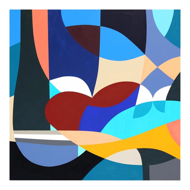 Elefante - Abstract Vibrant Cool Tone Geometric Painting on Canvas Original Artwork by Federico Pinto Schmid For Sale