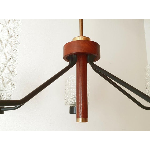 Vintage Scandinavian Ceiling Chandelier in Teak, Brass, Glass and Steel, 1960s For Sale - Image 3 of 9