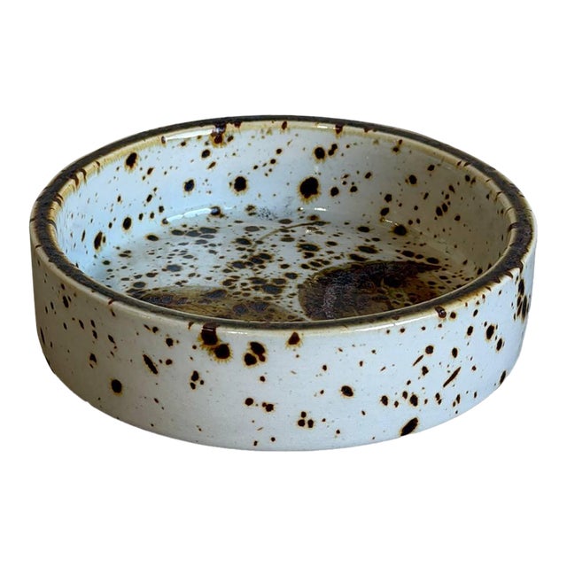 Ceramic Bowl With Speckled Glaze and Leaf Pattern Denmark Mid-Century Modern 1970s For Sale
