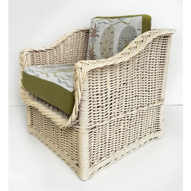 Henry Link Henry Link Coastal Newly Upholstered Rattan Club Chairs- a Pair For Sale - Image 4 of 12