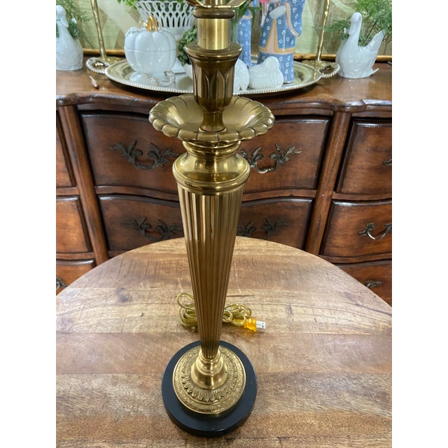 Brass Mid to Late Twentieth Century Tall Antique Brass Candlestick Lamp For Sale - Image 8 of 9
