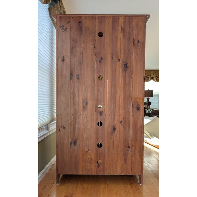 Rustic Wood Entertainment Armoire Cabinet – Traditional Style With Crown Molding & Paneled Doors For Sale - Image 11 of 13