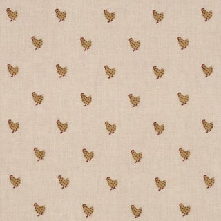 Schumacher Betsy's Chicken Embroidery Fabric In Natural For Sale