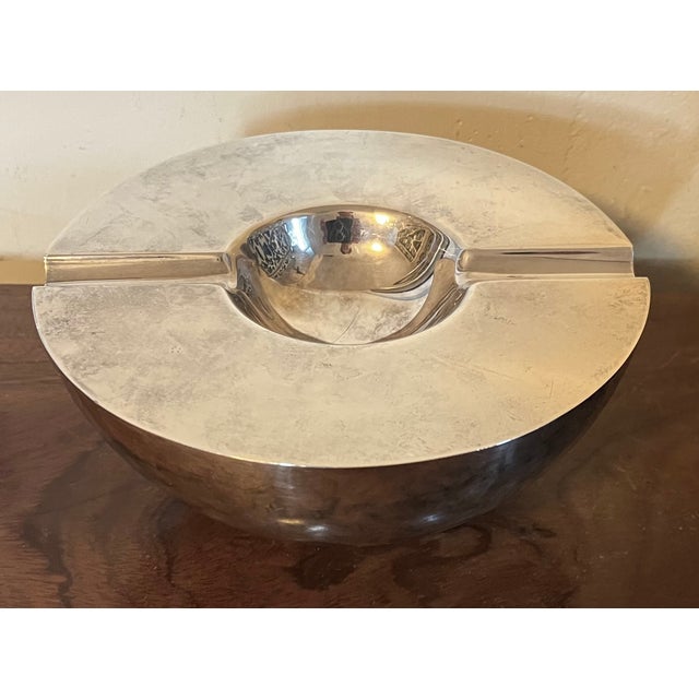 Metal Vintage Art Deco Style Silverplate Orb Cigar Ashtray For Sale - Image 7 of 15