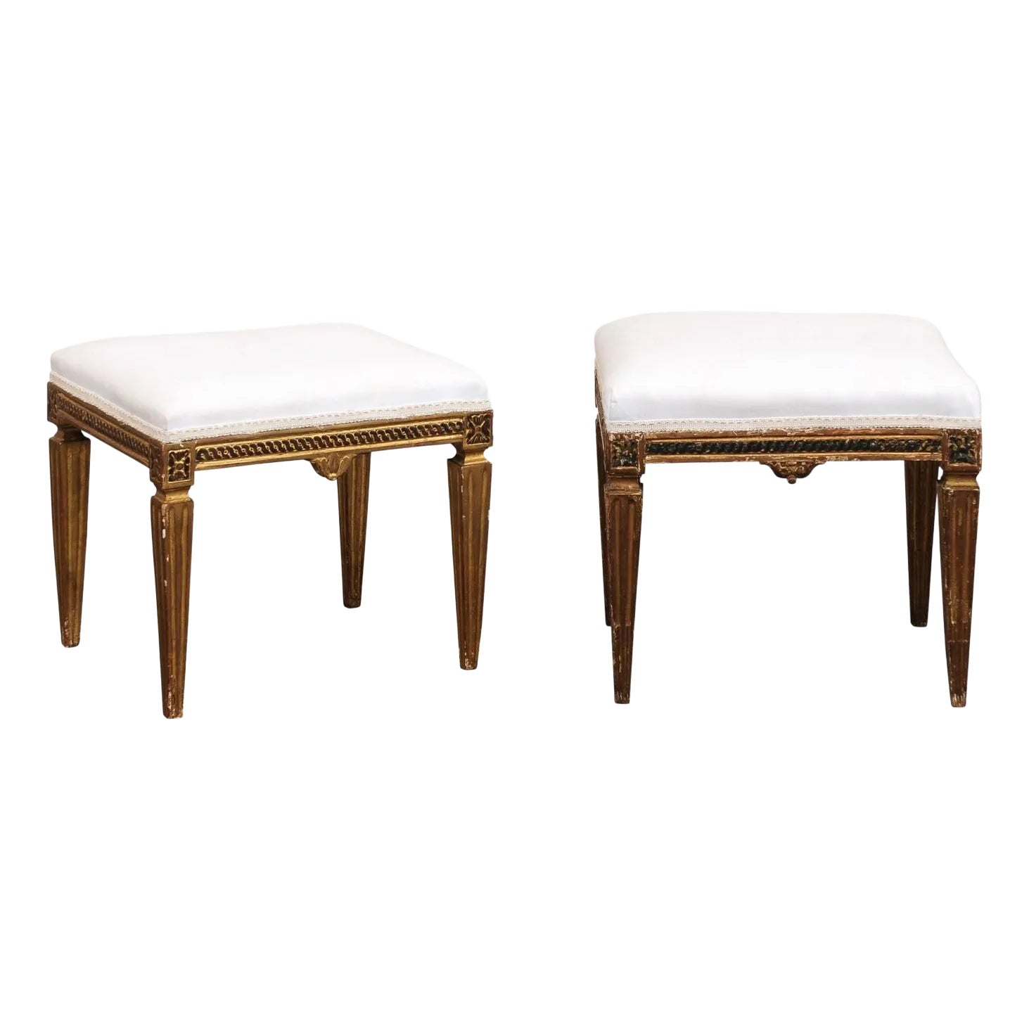 Antique Pair of Italian Squared Stools | Chairish